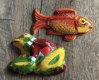 Vintage OHIO ART Tin Litho Sand Toys FISH and FROG Molds