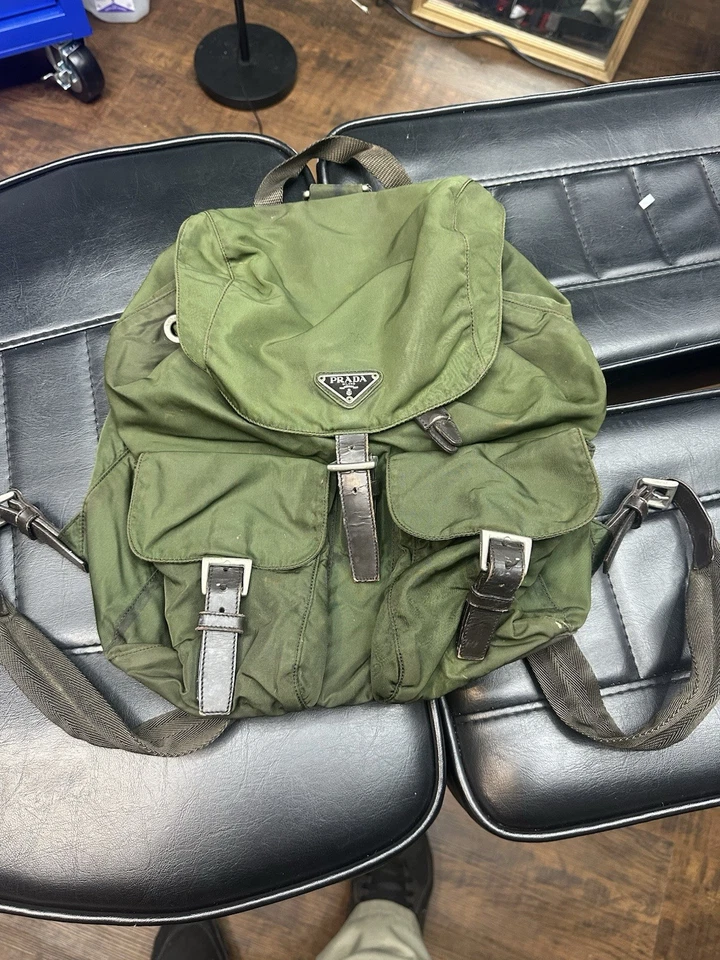 Prada Tessuto нейлона рюкзак зеленый кожаный отделки винтажный Италии дизайнерская сумка - Изображение 2 из 4