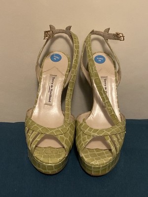 Original Terry de Havilland Sandaletten Pumps Grün Kroko-Look Gr. 39 Neu