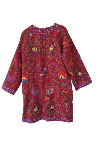 EXQUISITE HAND EMBROIDERED WOMEN'S UZBEK SUZANI CHAPPAN (ROBE) - ROSE - M/L - Picture 5 of 16