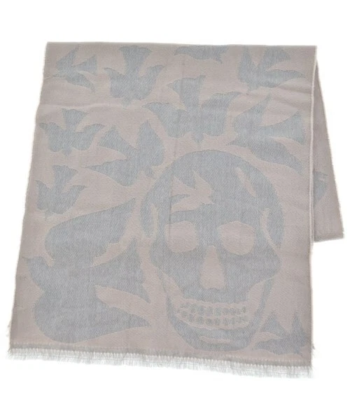 Alexander McQueen — Alexander McQueen Scarf Stole Muffler Skull Pink Beige Gray All Over Pattern