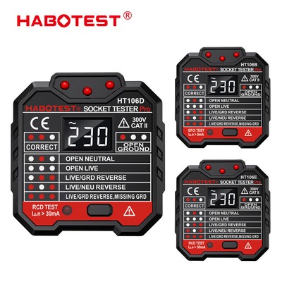 HABOTEST HT106 Outlet Socket Tester GFCI Receptacle Detector 48-250V AC Voltage
