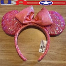 Disney Parks Minnie Ears Sequins Orange Red Bow Coral Pink Headband US