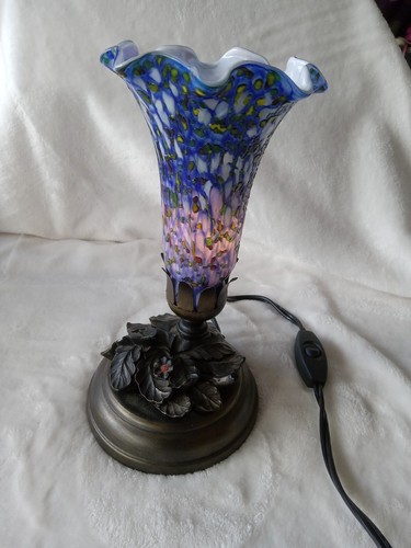 Vintage Blue Glass/Mattel Table Lamp, Works