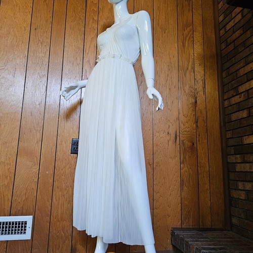 Vtg 50s Grecian Goddess Nylon Crystal Pleats Lace Pinup Full Nightgown Dress M - Picture 4 of 11