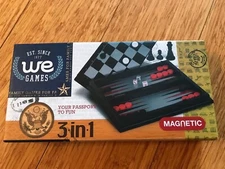 Brand New, We Games 3 in 1 Magnetic Travel Game