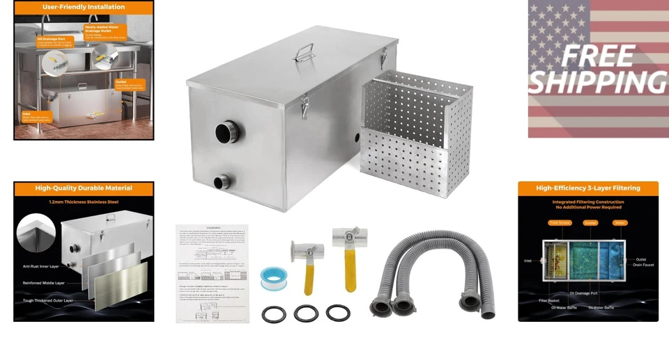 Trampa de grasa de alta resistencia con caudal de 13 GPM - Fácil instalación para cocinas Foto 2 de 4