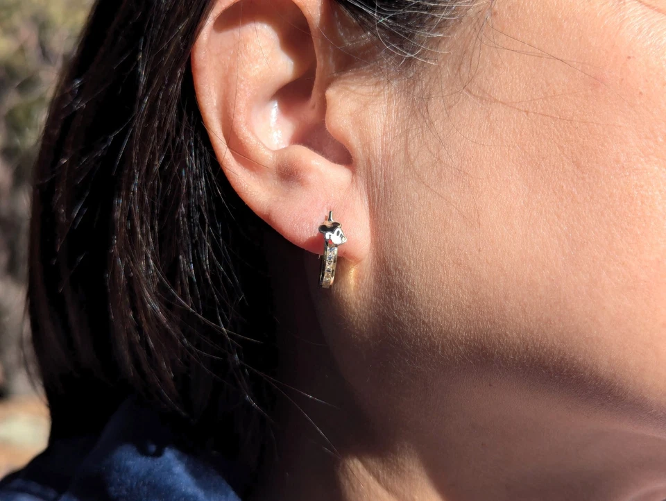 Women's 14k Gold Mickey Mouse Cubic Zirconia Novelty Earrings with Hoop Closure - Image 3 of 4