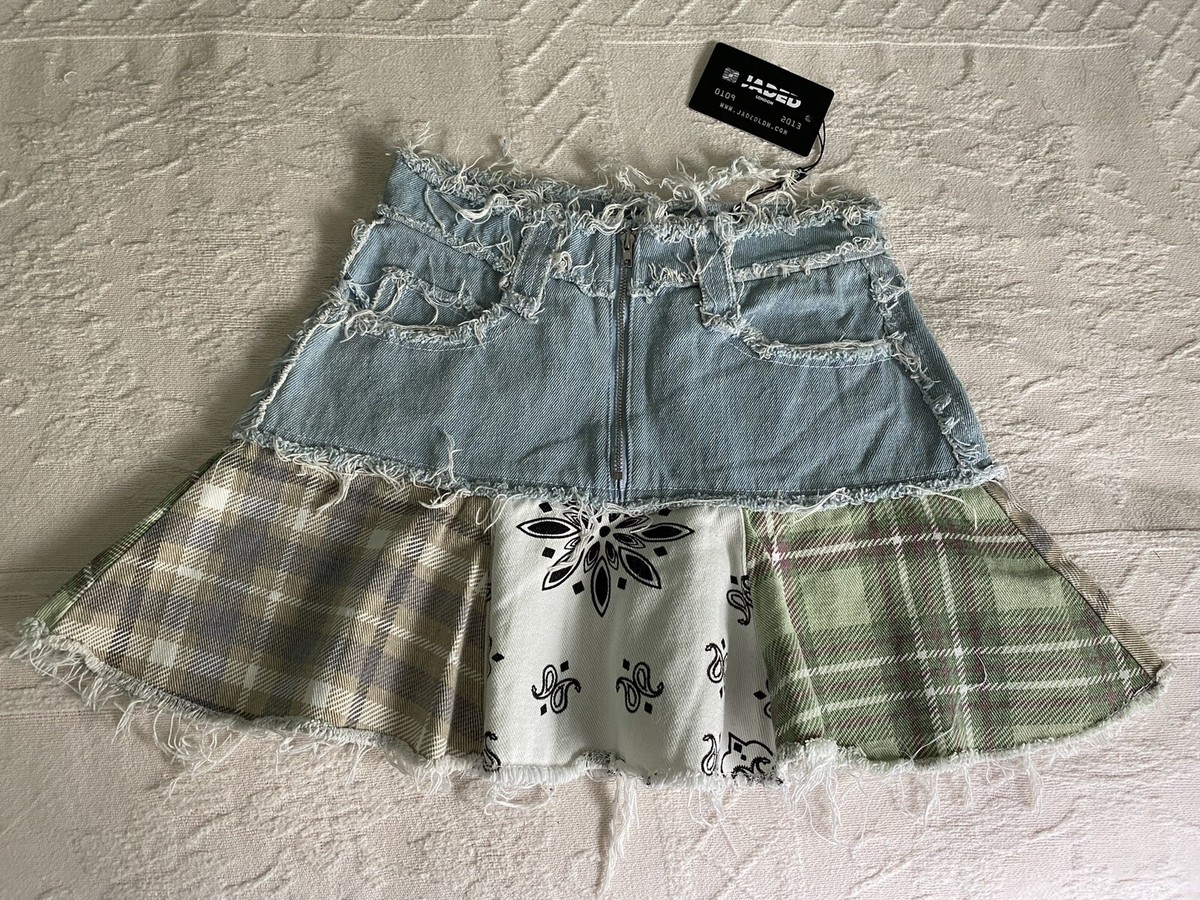 NWT Jaded London Denim Check Plaid Mix Peplum Mini Skirt