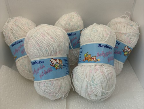 Coats Beehive Baby Yarn Vtg 5 Skeins Crystal Wrap White Confetti 50 g Patons 299