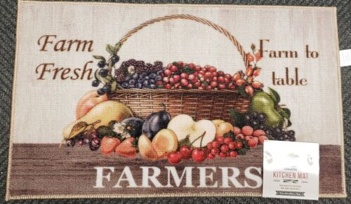 Printed Kitchen Rug (nonskid back) (18"x30") FARM FRESH FRUITS BASKET, heavy, AL - Afbeelding 1 van 11