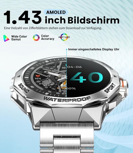 Smartwatch Herren mit Telefonfunktion Armbanduhr Watch iPhone Samsung Huawei Tab - Afbeelding 2 van 7