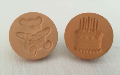 Rycraft Cookie Stamps 2'' Round With Handle BIRTHDAY CAKE & TEDDY BEAR