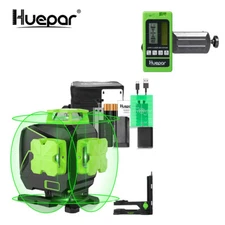 Huepar  4 x 360° Green Beam Cross Line Level Self-Leveling  Laser + Receiver