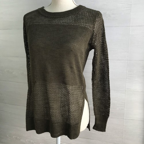 NWT Banana Republic - Olive green linen blend fishnet knit pullover sweater XS P - Picture 2 of 6