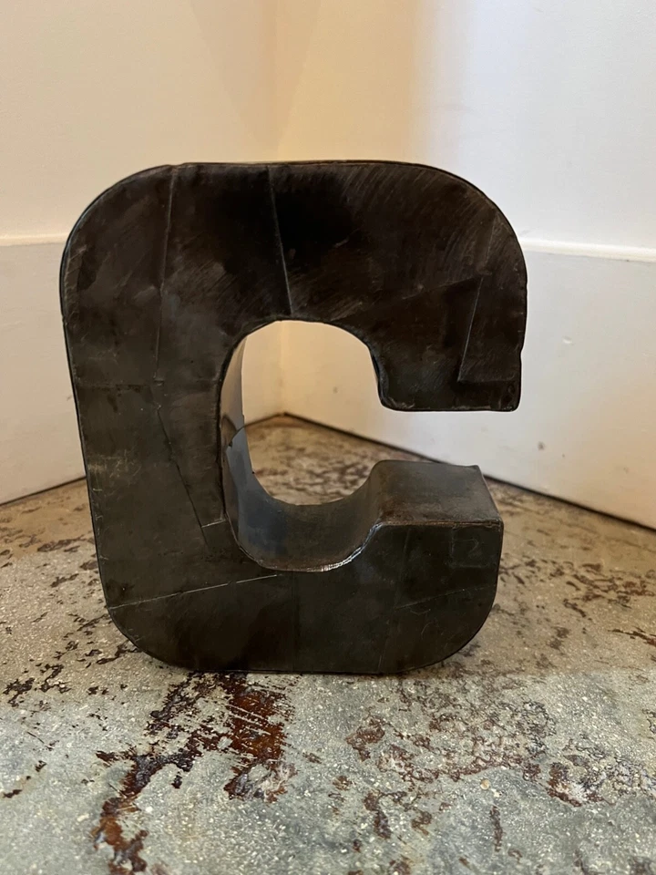 RUSTIC LETTER C - Gunmetal Steampunk Metal Letter Wall Shelf Decor  7 x 5.5" - Image 2 of 4