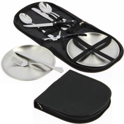 Besteck Set Foodbag für 2 Personen Geschirr Camping Outdoor Besteckset Edelstahl