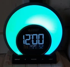 La Crosse #C80994 Mood Light Alarm Clock with USB-A Port, with Power Adapter.