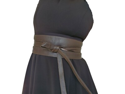 Brown Leather Obi Belt, Stylish Women Wrap Belt, Sash Wide  display picture 1