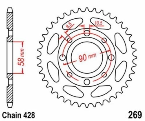Couronne 42 dents pas 428 pour moto ancienne Honda CD 90 TB Benly