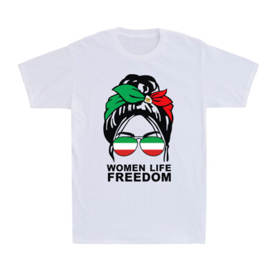 Women Life Freedom Zan Zendegi Azadi Bleached Messy Bun Lion Vintage T-Shirt