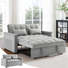 Modern  3-in-1 Pull Out Sofa Bed Convertible Comfy Velvet Sleeper Sofa Couch