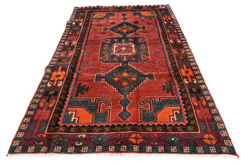 Alfombra oriental tribal roja rosa apagada alfombra de diseño boho de granja 4x7 pies Foto 2 de 4