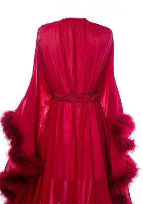 Feather Silk Evening Robe V Neck Bridal Robe Wedding Wear Lingerie