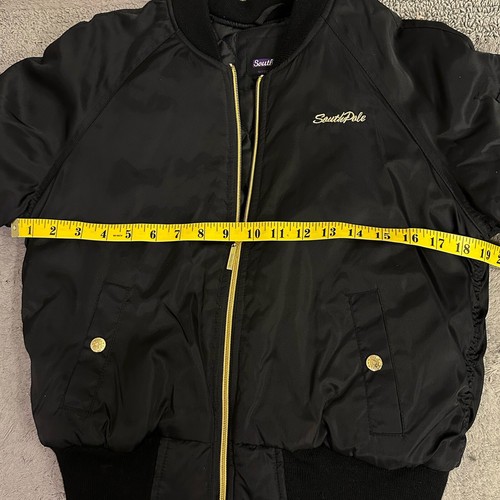 Southpole Black Bomber Jacket BOYS SIZE M Gold Zippers + Buttons Quilted Inside - Picture 3 of 8