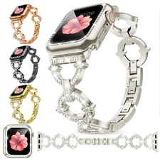 For Apple Watch Series 9/8/7/6/SE Bling Diamond iWatch Band Strap + Case 38/44mm