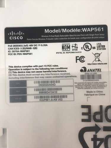 Brand New! Cisco WAP561-A-K9 Single Radio 450Mbps Access Point w/ PoE - Afbeelding 7 van 8