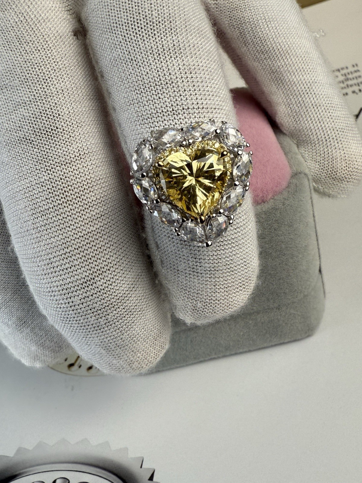 Engagement Ring 925 Sterling Silver  Heart Cut Lab Created Yellow Sapphire 6-image