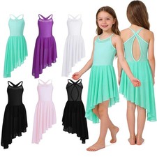 US Girls Lyrical Dance Dress Gymnastics Ballet Leotard Dress Competition Costume