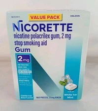 Nicorette 2 mg Nicotine Stop Smoking Aid Gum White Ice Mint - 160 Ct Exp 07/2027