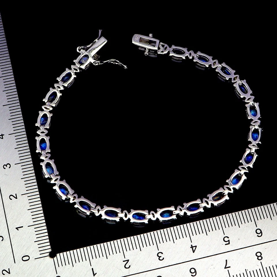 925 Sterling Silver Bracelet Oval Moonstone 6x4mm Natural Gemstone Jewelry 7in - Image 3 of 4