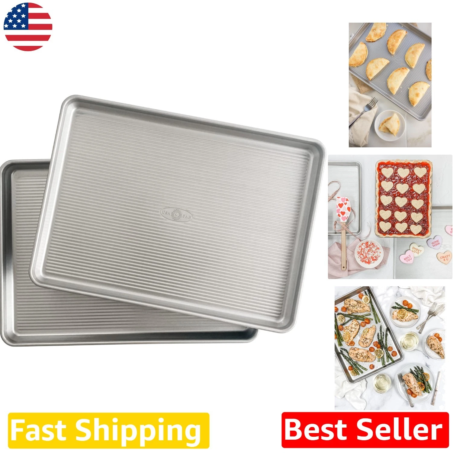 Set of 2 Heavy Duty Aluminized Steel Baking Sheets - USA Made Nonstick Half Pans