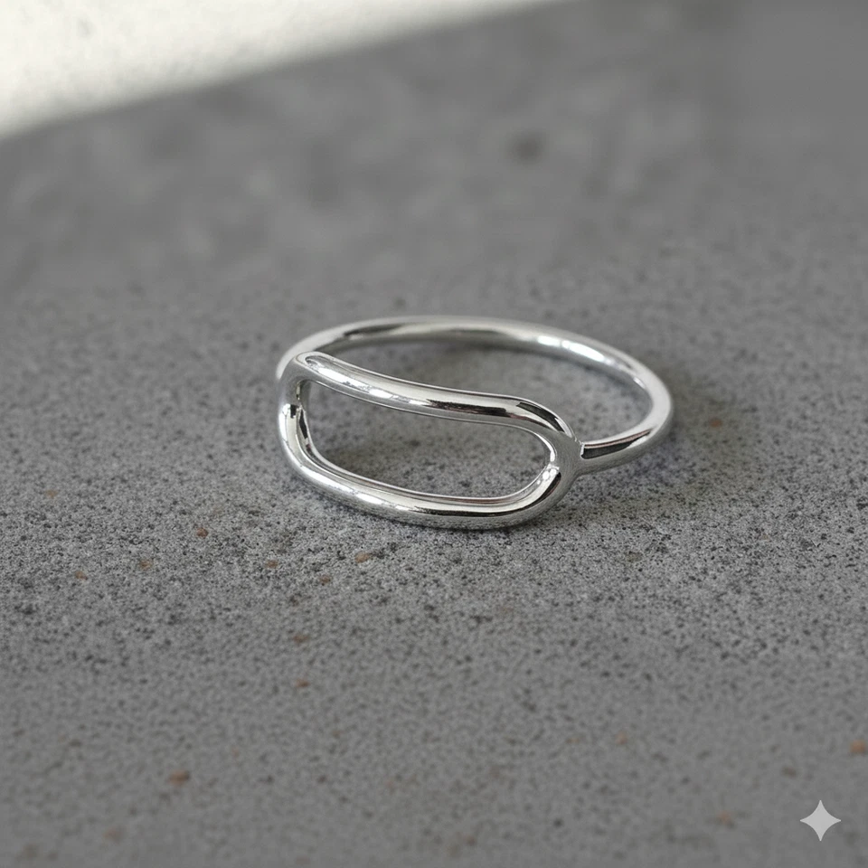 Sterling Silver Open Oval Statement Rings Yellow Gold Engegment Geomatrics Band - Image 3 of 4