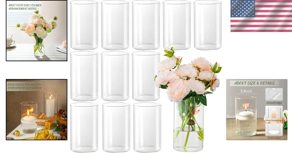 Jarrones cilíndricos de vidrio de 12 piezas - centros de mesa de boda de 6" de alto Foto 2 de 4