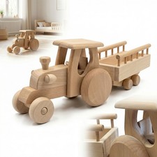 TRACTEUR EN BOIS AVEC REMORQUE  bois de HÊTRE 42 cm PRODUIT POLONAIS FAIT MAIN