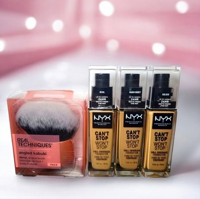 NYX Foundation Trio + RT Kabuki Brush, Full Coverage, Matte 24HR,  Vegan Set NEW