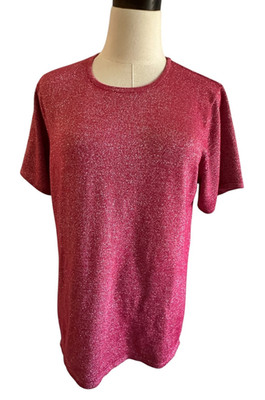 Susan Graver Style Top Women's Size L Office Layer Red Metallic Party Stretch