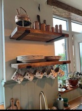 Rustic Floating Shelves Wooden Shelf Chunky Handmade Bespoke Wood with brackets