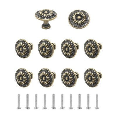 Joyangy 10-Pack Vintage Flower Cabinet Knobs, Antique Bronze Metal Pull Handl...