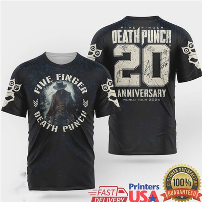 Five Finger Death Punch 20th Anniversary World Tour 2026 Apparel T Shirt  AA07