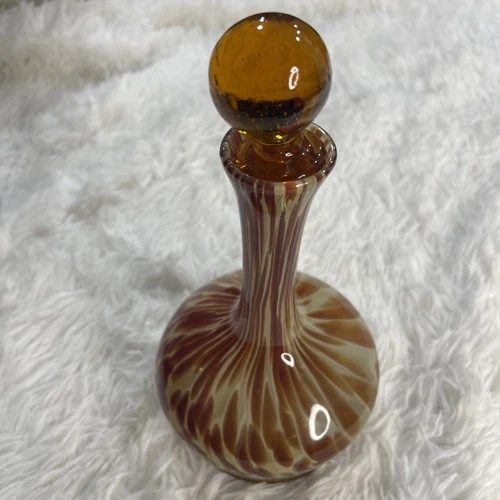 VTG Mid-Century Modern Murano Style Brown Tan Tortoise Shell Glass Vase