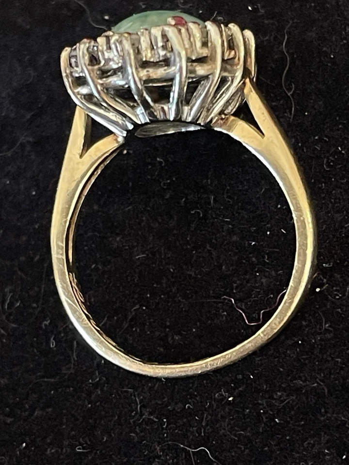 ANILLO DE COMPROMISO HALO DIAMANTES JADEÍTA VERDE ORO 14K VINTAGE PIEDRAS PRECIOSAS NATURALES Foto 4 de 4