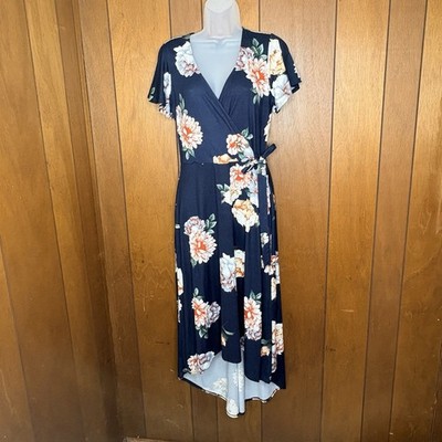 cottagecore wrap dress Cottagecore Faux Wrap Dress Women M Navy Floral Boho Romantic Coastal  Garden