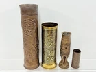 LOT OF 4: EARLY 1900’s ATQ EMBOSSED DECO AMMO SHELLS (ALSACE)