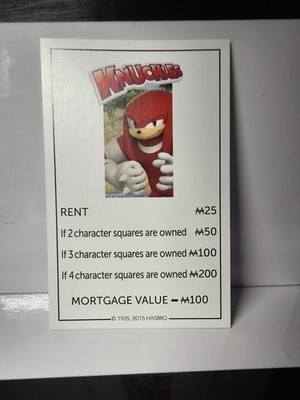 Monopoly Sonic Boom Brettspiel Eigentumskarte - KNUCKLES Karte RS26
