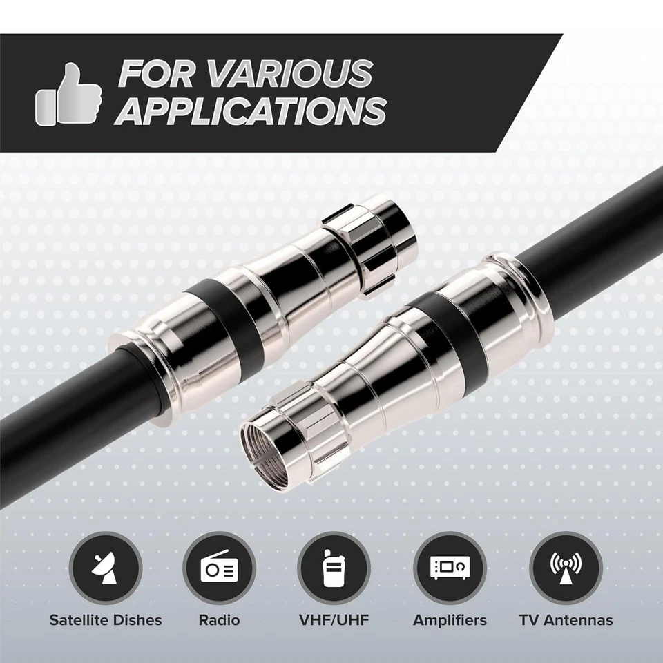 RG-11 Coax Cable - F Type Compression Connector |Black| 75 FT Coaxial - Image 2 of 4